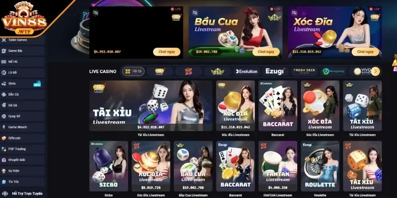 Sảnh chơi casino VIN88 hấp dẫn cho hội viên